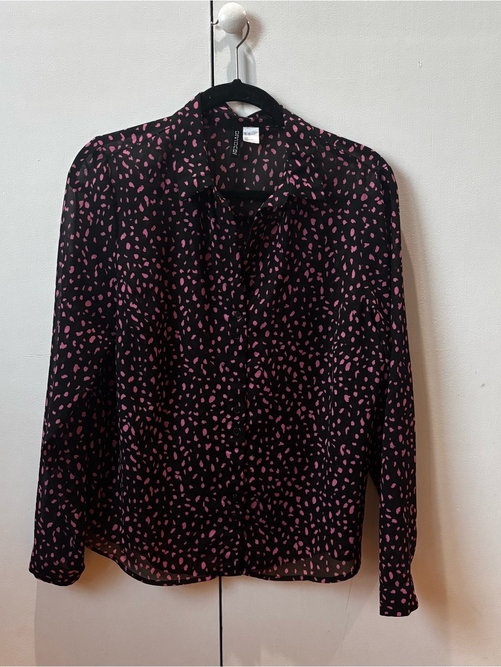 H&M Black Blouse with Pink Spot Print Button-Down